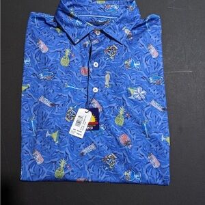 Johnnie O golf shirt. Luau patternVibrant Blue Patterned Polo Shirt